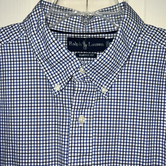 Ralph Lauren Classic Fit Men's Button Down Shirt Size XXL Blue Gingham Logo E11 - Picture 5 of 16